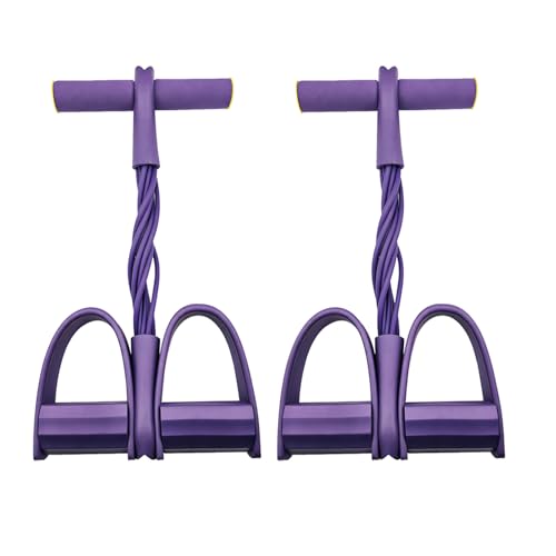 Pedal Resistance Band with Handles, 8-Tube Foot Exercise Band for Home Workout, Full Body Fitness Pull Rope for Abs, Arms, Legs, Non-Slip Foam Grips, 2 Pack