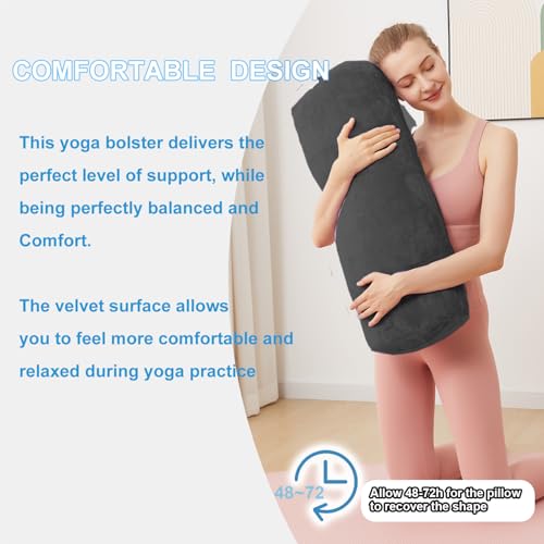 Yoga Bolster Pillow for Restorative & Yin Yoga - Meditation Pillow with Velvet Cover - Rectangular - color: Black