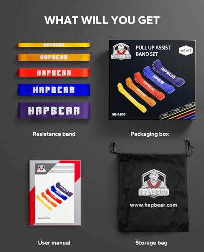 HAPBEAR Pull Up Assistance Bands - Pull Up Bands - Resistance Bands - Exercise Bands Resistance Bands Set - Workout Bands for Working Out, Stretching, Muscle Training