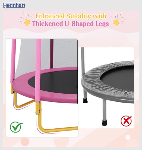 5 FT Kids Trampoline with Safety Enclosure Net, Indoor Outdoor Toddler Trampoline with U-Shaped Legs & Foam Poles, Mini Trampoline for Kids