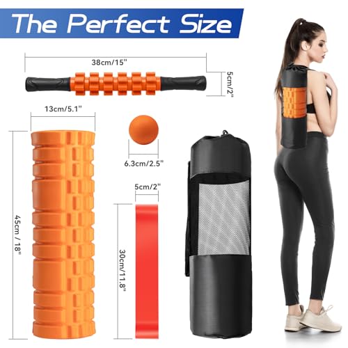 Krightlink 5-in-1 18" Foam Roller Set for Deep Muscle Massage - color: Orange-18"(5 in 1)