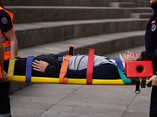 ARS Spine Board Stretcher, First Responder Medical Backboard Head Immobilizer Unit and Spider Straps, EMT Supplies and Equipment for Patient Transfer (Red) - color: Red