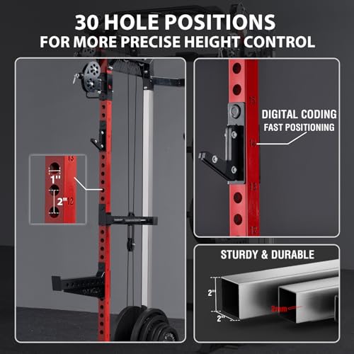 Mikolo Power Cage, 2000LB Power Rack with Independent Dual Pulley System, Multi-Function Home Gym Workout Machine for Cable Crossover and Squat