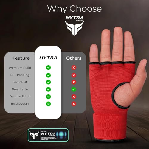 Mytra Fusion Gel Padded Inner Gloves Boxing Hand Wraps for Kids, Boxing Wraps with 80 cm Long Wrist Strap for MMA, Kickboxing, Punching, Martial Arts & Muay Thai Hand Wraps - color: Red