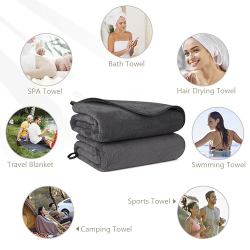 Orighty Bath Towels Pack of 2(27'' x 54'') - Soft Feel, Highly Absorbent, Quick Drying Microfiber for Body, Sport, Yoga, SPA, Fitness - Grey