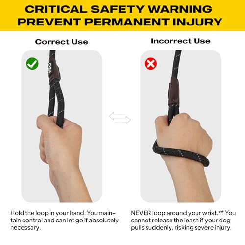 Fida Durable Slip Lead Dog Leash, 6 FT x 1/2" Heavy Duty Dog Loop Leashes, Comfortable Strong Rope Slip Leash for Large Medium Dogs, No Pull Pet Training Lead with Highly Reflective(1/2", Black)