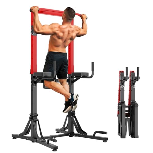 SogesHome Foldable & Height Adjustable Power Tower Pull Up Bar Dip Station