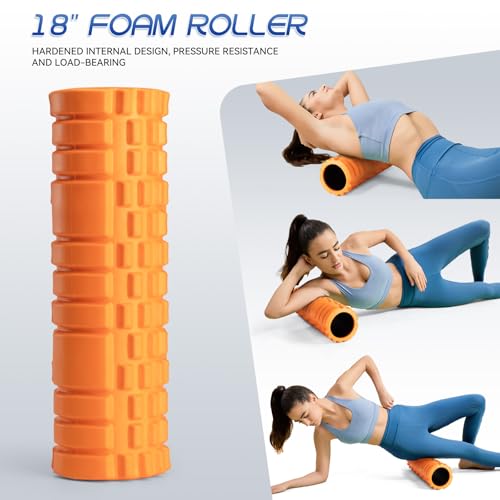 Krightlink 2-in-1 18" Foam Roller Set for Deep Muscle Massage - color: Orange-18"(2 in 1)
