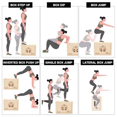 Plyo Box - 3-in-1 Wood Plyometric Jump Platform (16"x12"x8") for Home Gym Training - Ideal for Jumps, Squats & Conditioning-1 Piece - size: 16" x 12" x 8"