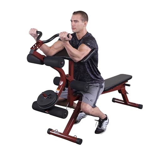Best Fitness (BFFIDPL10) Flat Adjustable Weight Bench with Preacher Curl, Leg Extension, Leg Curl Attachment for Home Gym, Foldable Incline Weightlifting Workout Bench, Strength Training Equipment - color: Bench w/ Attachment