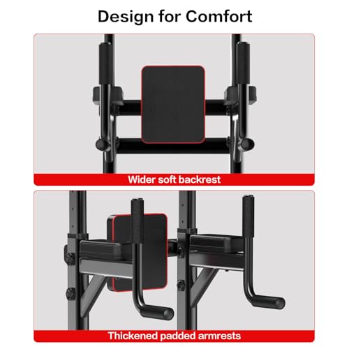 Power Tower Height Adjustable 59”-90” Dip Station Pull Up Bar Multi-Function for Home Gym Fitness Workout Exercise Equipment Strength Training