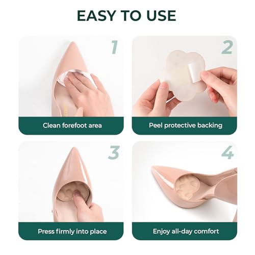 Ball of Foot Cushions for Women - Welnove Floral Design Metatarsal Pads for Pain Relief High Heels Insert Comfort Non Slip Forefoot Cushion for Pumps, Flats, Stilettos (Black & Beige, 4 Pairs)