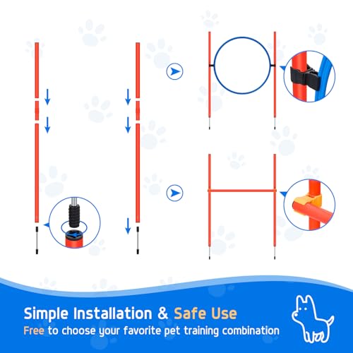 Dog Agility Equipment, Dog Obstacle Courses Backyard - Pet Outdoor Games w/Adjustable High Jump, Agility Weave Poles, Tunnel, Jumping Ring, Pause Box, 2 Balls,Whistle and Carrying Bag - size: 5 PCS Basic with tunnel