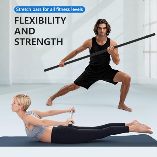 Yoga Stick 5ft, Adjustable Stretching Stick with 4 Steel Rods, Non-Slip Handle and Exercise Guide for Stretching and Exercise Physical Therapy, Pilates, Multi-Functional Fitness Stick.