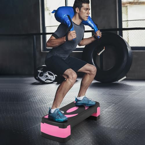Aerobics Stepper Platform for Exercise Adjustable Compact Workout Step for Cardio, Core and Strength Training