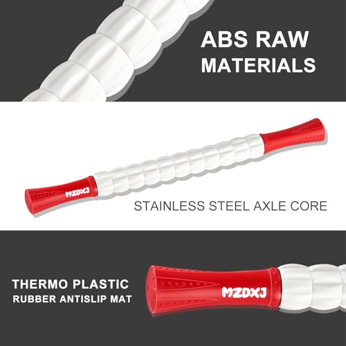 Muscle Roller Massage Roller Stick- Deep Tissue Fascia Blaster for Myofascial Pain Relief, Lymphatic Drainage & Body Sculpting, Handheld Physical Therapy & Recovery Tool (Red White-20 inch) - color: Red White