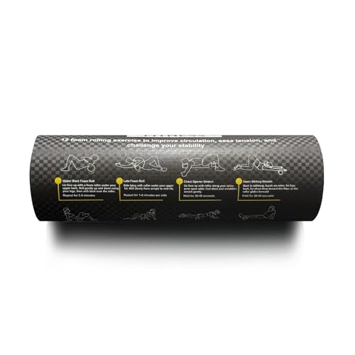 Foam Roller with Printed Exercises - 17.7''x 6'' Lightweight EPE/PE Exercise Roller Foam - Includes 12 Guided Stability, Mobility & Recovery Moves - Dual Color Instructional Design