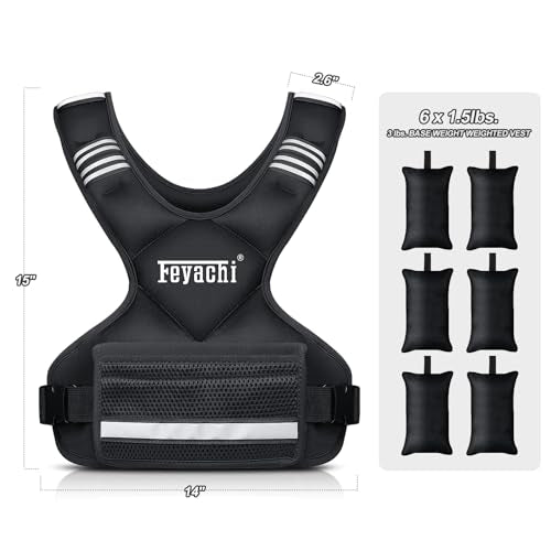 Feyachi Adjustable Weighted Vest, 3-32lb Vest with 6 Ironsand weights - color: Black, size: 3-11.5 lbs