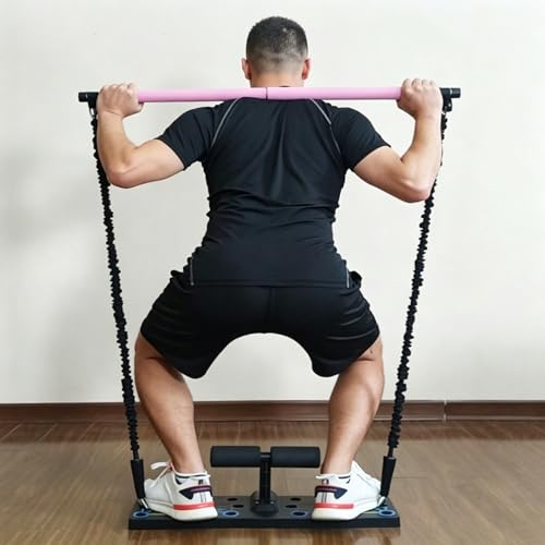 Multifunctional Push Up Board with Resistance Bands, Pilates Bar, Door Anchor, Shoulder, Back & Tricep Training, Home Workout Equipment, 600lbs Load Capacity