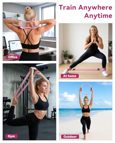 Pilates Kit for Home,24 pcs Workouts Sets for Women 14”Pilates Circles 8" Yoga Ball, Resistance Band for Ankle,Back,Legs,Glutes,Pilates Equipment Ideal for Home Gym & Travel Fitness Essentials