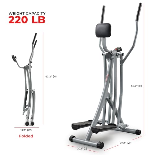 Sunny Health & Fitness Foldable Air Walk Elliptical, 30" inch Long Stride Glide Exercise Full-Body Cardio Cross Smart Trainer for Home Office, SunnyFit App via Bluetooth with Adjustable Resistance - style: Smart