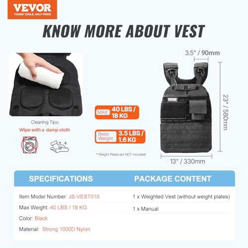 VEVOR Adjustable Weighted Vest, 11-20lb/20-32lbs/35lbs/40lbs Weight Vest with 6 Ironsand Weights and Reflective Stripe, Workout Equipment for Strength Training Running Jogging - color: 40 lbs