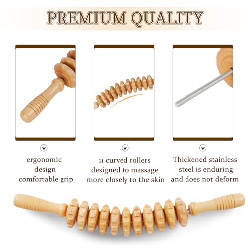 Liitrton Wood Therapy Fasci Massage Tools, Curved Wooden Massage Roller Cellulite Reduction and Muscle Tension (Curved-11-Wheel) - color: Curved-11-wheel