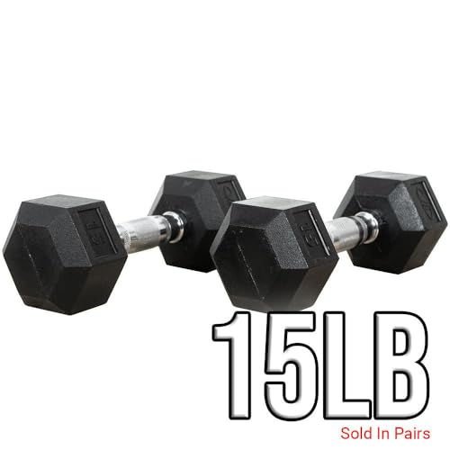 Valor Fitness RH Family Rubber Hex Dumbbells - size: 15-Pound