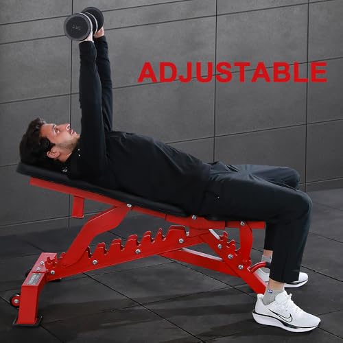 Strength Weight Bench 32 Adjustable Positions Training Benches - Heavy Duty Home Gym Equipment with 1300 LBS Weight Capacity Durable Steel Construction Incline Decline Bench for Full Body Workout - color: Red
