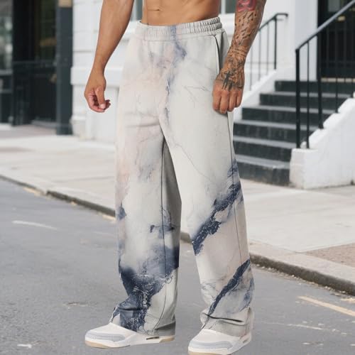 Graphic Print Pants for Men Elastic Waisted Wide Leg Baggy Sweatpants Joggers Loose Fit Streetwear Pants with Pockets - color: Style01, size: X-Small