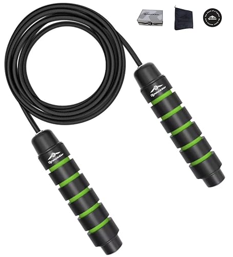 Jump Rope β Adjustable Speed Rope with Ball Bearings & Ergonomic Foam Handles | Includes 2 Towels & Carry Bag | Boxing CrossFit MMA Cardio & Home Workout - color: Green