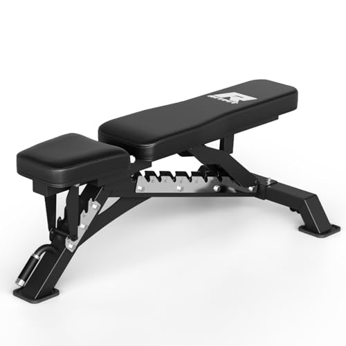 RitFit Adjustable/Foldable Utility Weight Bench for Home Gym, Weightlifting and Strength Training - Bonus Workout Poster with 35 Total Body Exercises - color: BLACK