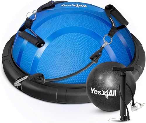 Yes4All 880LBS Half Ball Balance Trainer, Pilates Balance & Stability Ball for Exercises, Home Gym, Floor & Full Body Workouts - color: C. Upgrade Combo - Black/Blue