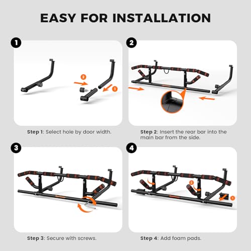 Sportneer 2026 Upgrade Pull up Bar for Doorway with Folding Handle, Door Pull up Bar Door Frame Multi-grip Upper Body Trainer, 440lb, Indoor Fitness for Home Gym Strength Training - US Patent Pending