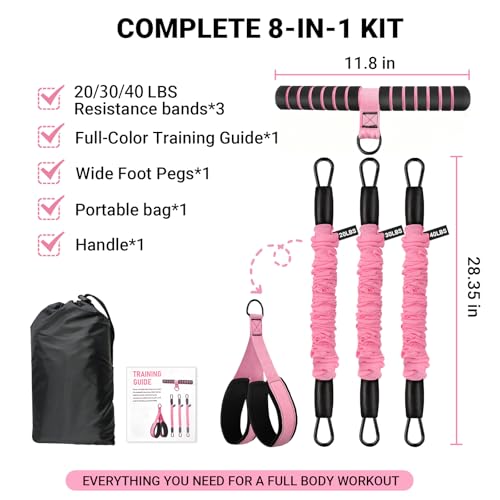 Resistance Bands with Handles and Foot Pedals, 3-Tube Adjustable Resistance Bands (20/30/40 lbs, 7 Levels Free Combination, Max 90 lbs), Natural Latex Anti-Break Exercise Bands