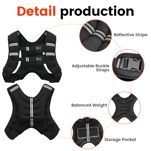 Weighted Vest, 6lb/8lb/10lb/12lb/16lb/20lb/25lb/30lb Weight Vest for Men Women, Body Weight Vests Adjustable with Reflective Stripe for Strength Training, Running, Workout, Jogging, Walking