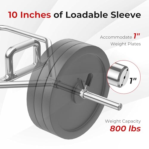 GYMAX Olympic Folding Trap Bar - 56" Chrome Hex Weight Lifting Bar for Squats, Deadlifts, Shrugs & Power Pulls - 800Lbs Capacity - color: Silver, 1" Sleeve