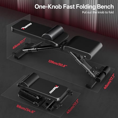 PASYOU Adjustable Weight Bench, 660LB Capacity Foldable Workout Bench, Incline Flat Bench Press for Home Gym, Dual-Frame Strength Training Bench, No Assembly Required, Wider Seat - color: Blue