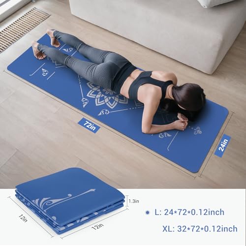 Avoalre Yoga Mat Foldable - Textured Non Slip Exercise Mat -Travel Lightweight Hot Yoga Mat with Carry Bag for Pilates & Home Workouts (72"L x 24"W x 3mm Thick)