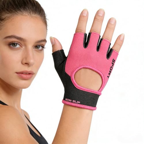 Men & Women Workout Gloves Breathable Fitness Gloves Weight Lifting Gym - color: Pink