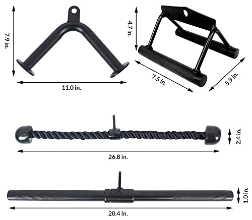 Fitvids Cable Attachment Set 800LB LoadCapacity Tricep Rope, Row Handle, StraightBar, V Bar Commercial Grade Cable MachineAccessories for Home Gym Workouts