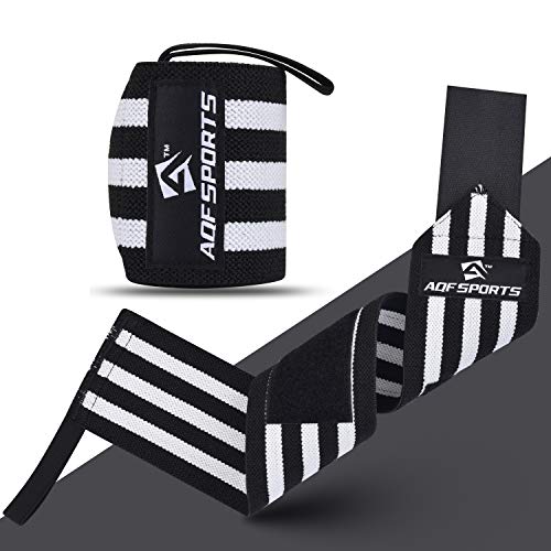 AQF Wrist Wraps for Weightlifting & Powerlifting, 18" USPA Approved (Pair) - color: White & Black