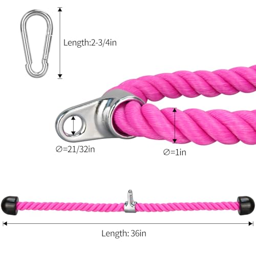 DkOvn Tricep Rope, 27 Inches Cable Machine Attachment, Pull Down Attachments with Carabiner, for Gym Home Workout Exercise - size: 36-inch