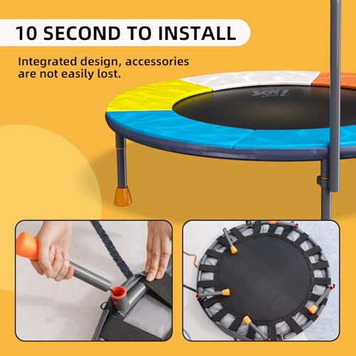 3FT Toddler Trampoline for Kids Ages 1-6, 36" Foldable Mini Trampoline with Adjustable Handle, Indoor/Outdoor Rebounder, Colorful Jumping Mat, Quiet Elastic Band, Safety No-Gap, Max Load 100 LBS