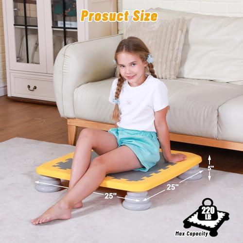 Mini Trampoline for Kids, 25 Inch Sensory Trampoline Bouncing Board with Non-Slip Base - color: Yellow