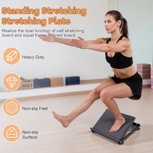 Steel Slant Board for Calf Stretching, Calf Stretcher Slant Board for Squats 5-Level Adjustable Incline Angles, Incline Board 660lbs Weight Capacity for Ankle Stretching Training Home Gym