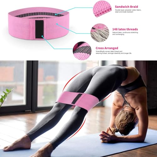 3 Booty Bands Pilates Flexbands Hip Thigh Glute Bands Set Stretch Exercise Bands Fabric Elastic Exercise Resistance Band for Working Out Legs Bands with Workout Bands Guide.