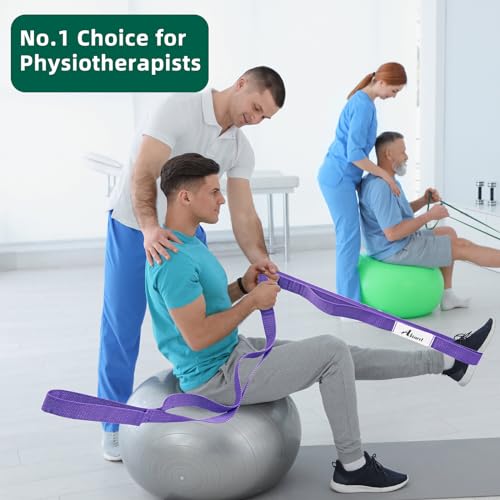 Stretching Strap Yoga Straps for Physical Therapy, 10 Loops Non-Elastic Stretch Band for Pilates, Flexibility, Exercise and Gymnastics - color: Purple