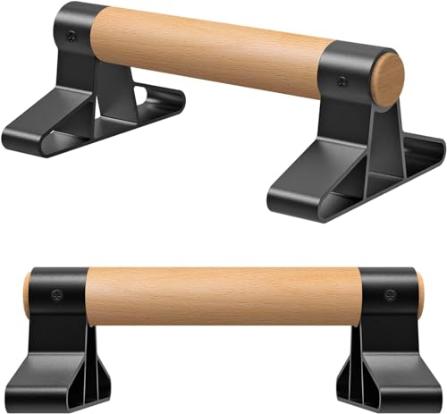 SELEWARE Wood Push Up Bars Steel Calisthenic Parallette Bars Handstand Bars - color: A: Wood Grip (10"L x 4"H)
