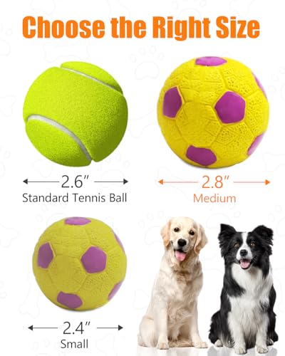 Squeaky Dog Balls, Interactive Funny Puppy Chew Toys for Fetch Play to Keep Them Busy, Latex Rubber Pet Tennis Soccer Ball Toy Bundle (4 Pack) for Medium Breed Dogs - size: Medium 2.8”, style: 4 Pack